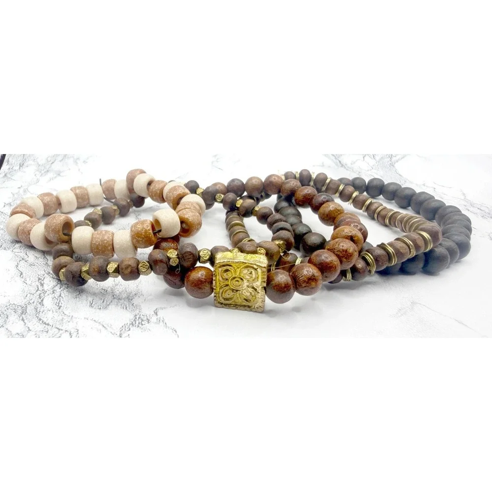 Wood Bead Bracelet Stack Set Boho Stretch Bracelets Natural‎ Mix